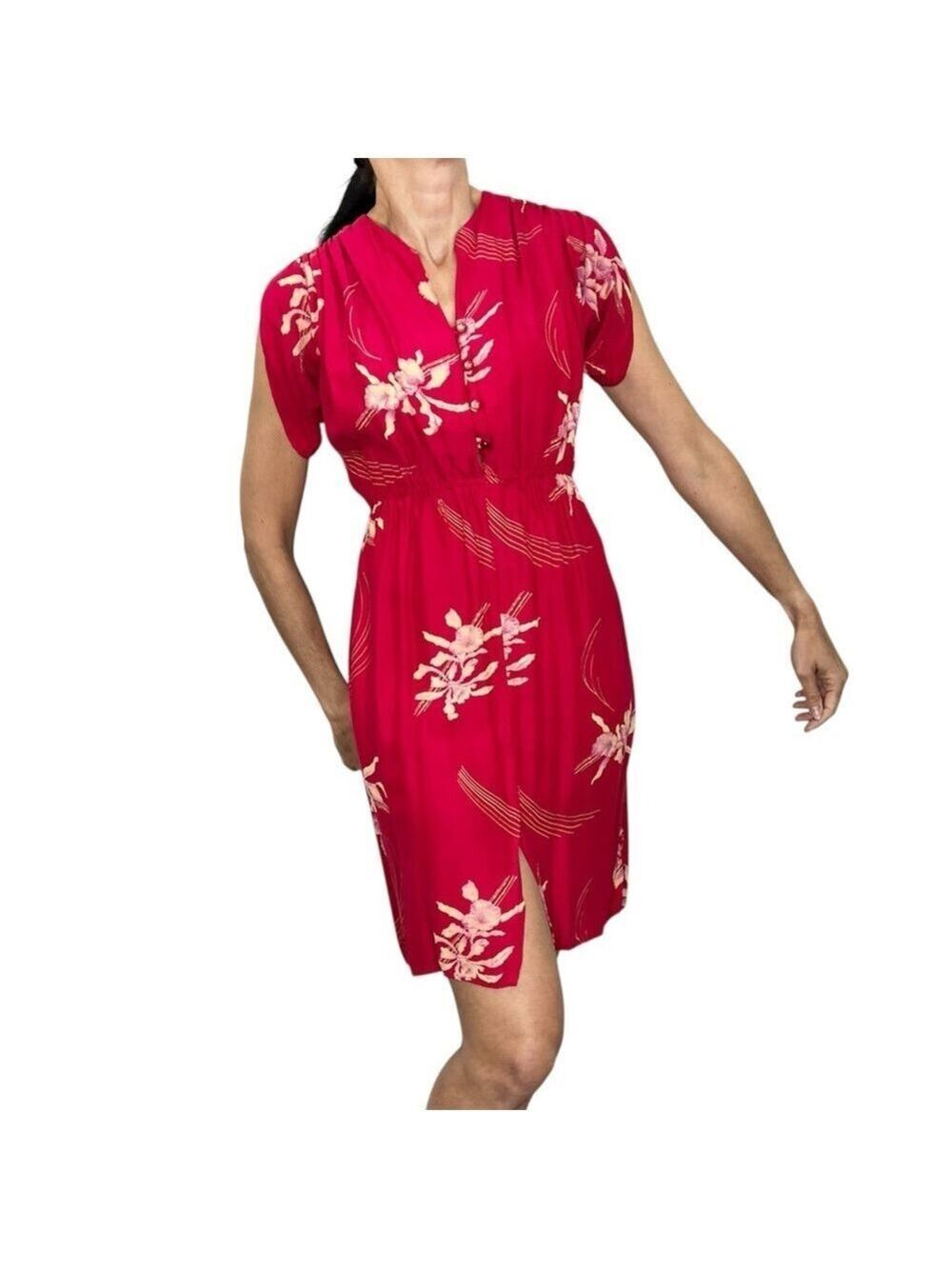Vintage 70s 80s union made Joseph Ribkoff red floral mini dress XS